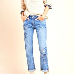 Anthropologie Pilcro and Letterpress High-Rise Embroidered Boyfriend Jeans